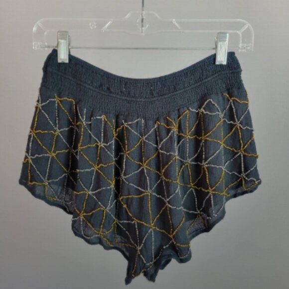 AMUSE SOCIETY // flowy relaxed elastic tie waist silver & bronze beaded Shorts - Picture 3 of 15